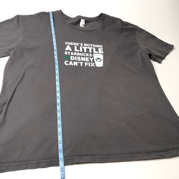 DISNEY & Starbucks Coffee & Minnie Mouse Grey White Graphic Anvil T-Shirt Top - Picture 11 of 11